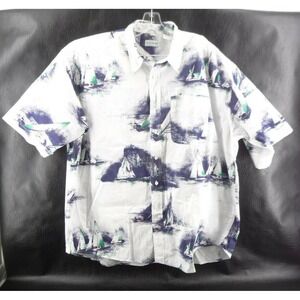 Izod Short Sleeve Shirt Men's XL Nautical Sailing Sailboat Lighthouse Pattern